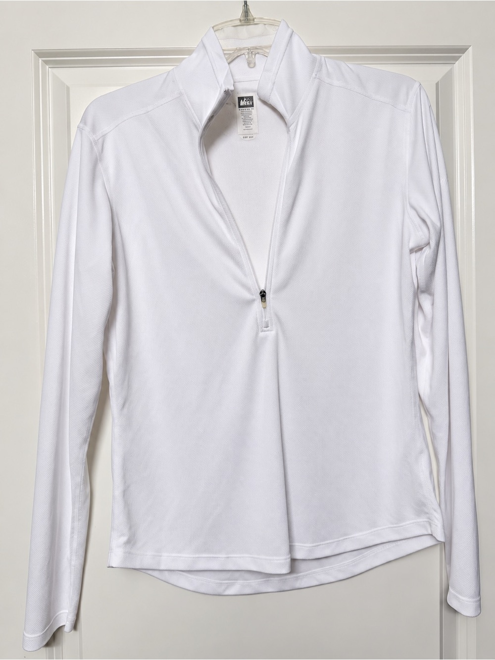 REI Women's White Long-Sleeve Quarter-Zip Performance Top UPF50